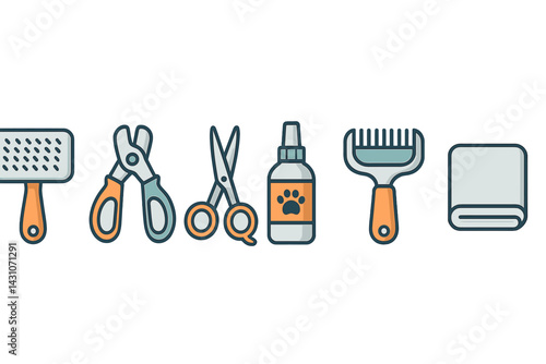 Pet grooming tool icons featuring slicker brush and nail clipper