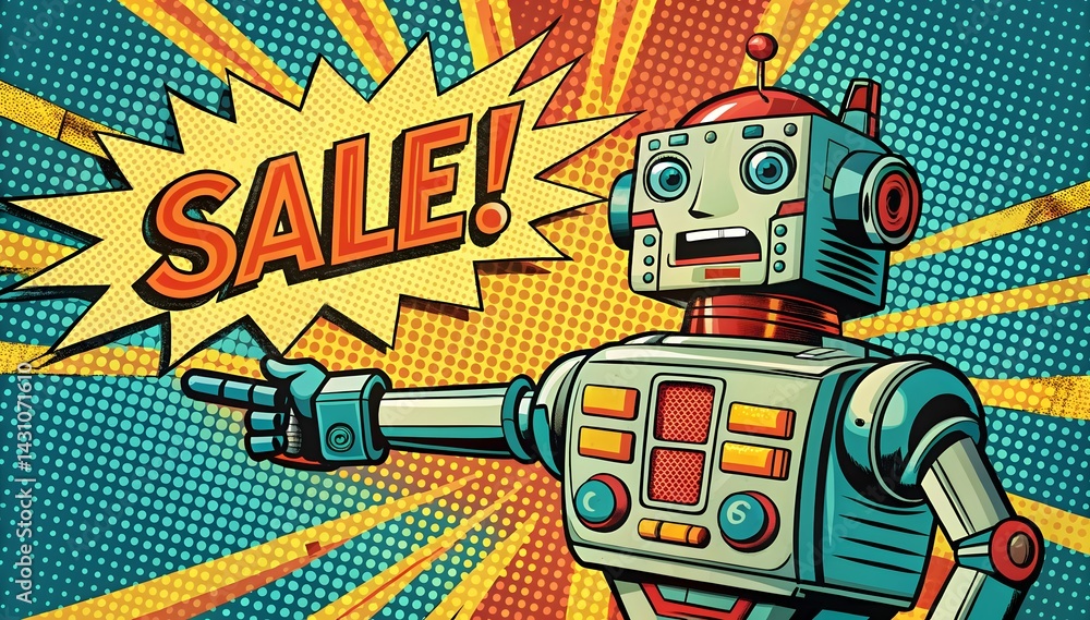 Retro Robot Announcing Sale