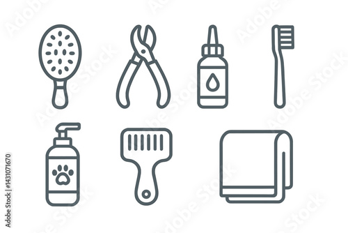 Obraz na płótnie Pet care tool icons featuring grooming brush and nail clipper w salonie