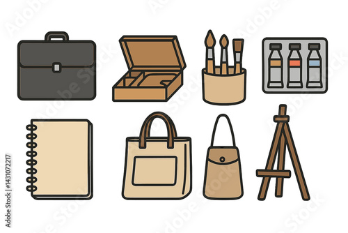Art storage icons featuring portfolio and art box