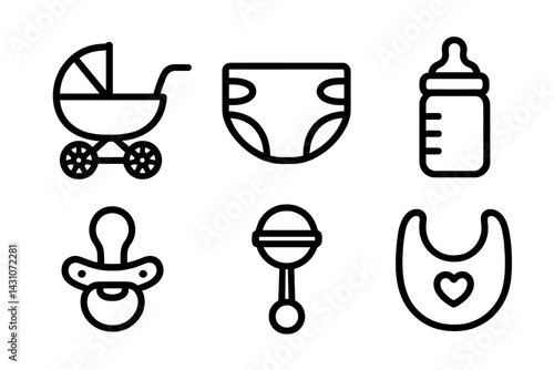 Baby icons featuring stroller and diaper