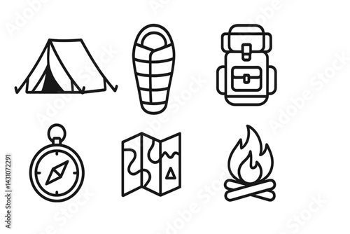 Camping icons featuring tent and sleeping bag