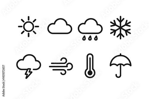 Weather icons featuring sun, cloud, and rain