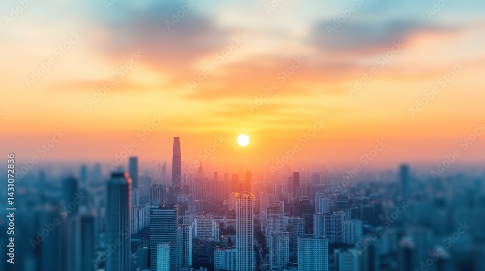 Fototapeta premium Vibrant Cityscape at Sunset with Urban Infrastructure Elements Showcasing a Modern Skyline and Beautiful Sky Over a Metropolitan Area