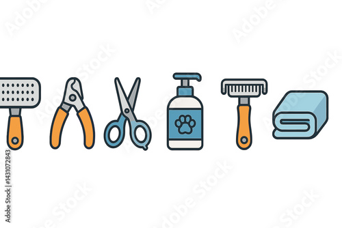 Icons of pet grooming tools include a slicker brush and nail clipper