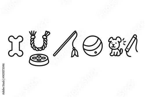 Icons of pet toys include a chew toy and a tug rope