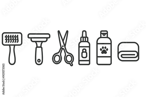 Icons of pet grooming tools include a slicker brush and a dematting tool