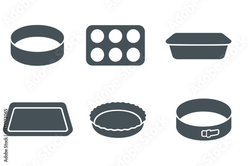 Icons of baking pans include those of cake pans and muffin tins