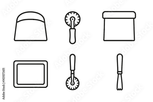 Icons of baking tools including a dough scraper and a pastry cutter are featured