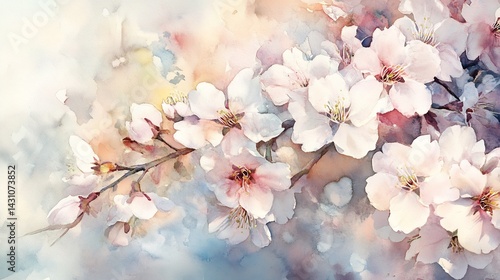 Delicate Watercolor Blossoms: A Serene Springtime Floral Painting
