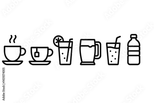Icons of beverages that include a coffee cup and a wine glass