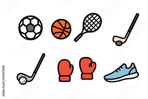 Icons of sports that include a soccer ball and a basketball
