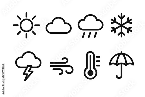 Icons that depict the weather with symbols of sun, cloud, and rain