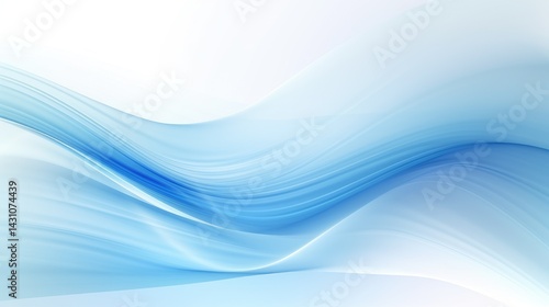 Abstract blue background with wavy lines and soft light effects on a white background, technology concept. 