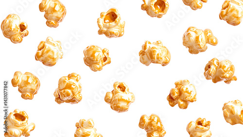 Top view of caramel popcorn isolated on transparent background.
