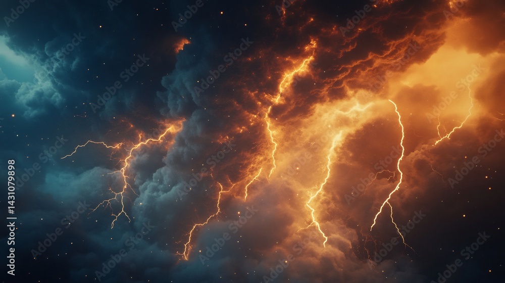 Fiery Cosmic Storm: Dramatic Lightning Bolts in a Dark Nebula Fiery Cosmic Storm: Dramatic Lightning Bolts in a Dark Nebula