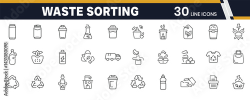 Recycling and Zero Waste Icons – Sustainable Living, Reuse Practices, and Green Lifestyle Line Icons