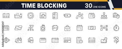 Time Blocking Icons – Productivity Planner, Daily Scheduling, and Task Management Line Icon Set