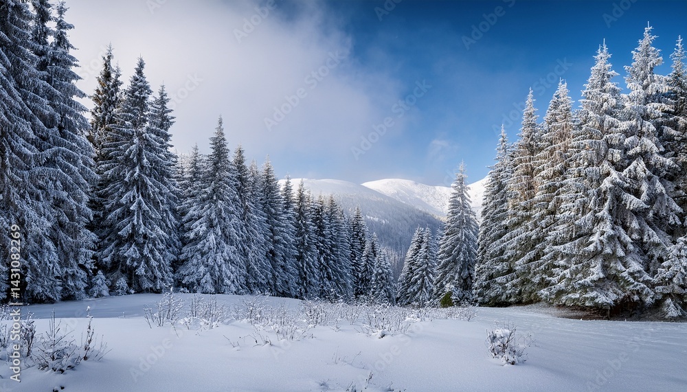 Fototapeta premium winter landscape with spruce forest