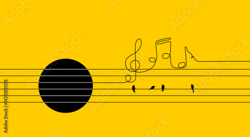 Musical illustartion concept guitar, strings with birds & musical notes suitable for music poster art