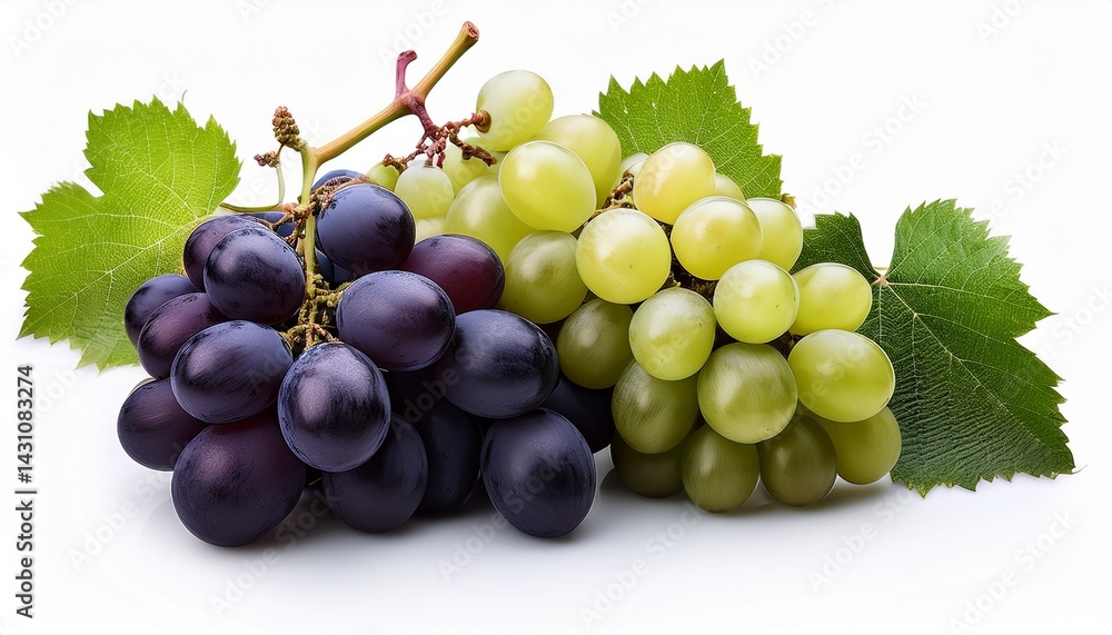 Obraz premium bunches of grapes entwined black green fruit isolated on a white background