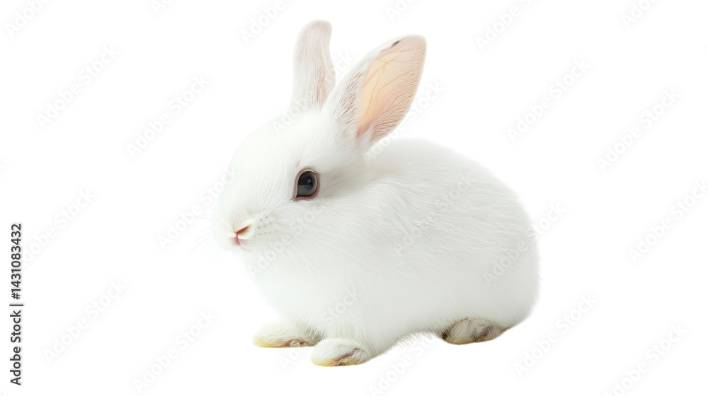 Cute Small White Rabbit Sitting on Isolated White Background Cute Small White Rabbit Sitting on Isolated White Background