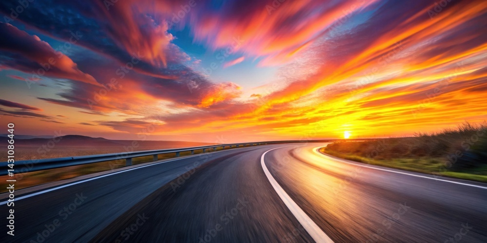 Asphalt ribbon unwinding towards a vibrant sunset, a journey of fiery hues and endless horizons. Asphalt ribbon unwinding towards a vibrant sunset, a journey of fiery hues and endless horizons.