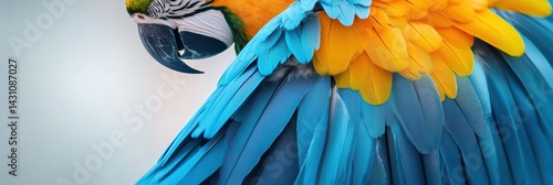 Obraz na płótnie Vibrant Blue and Yellow Macaw Displaying Stunning Wing Feathers in Soft White Light Generative AI w salonie