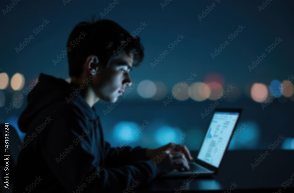 blur backgrround of computer addiction in children. A child plays computer games at night blur backgrround of computer addiction in children. A child plays computer games at night