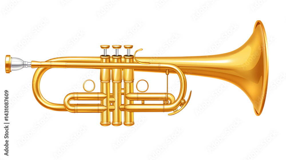 Fototapeta premium Shiny Golden Trumpet Isolated on Transparent Background for Music Events and Concerts