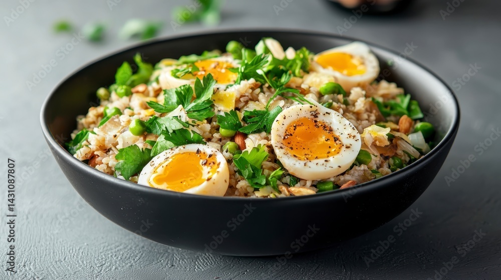 Delicious Bowl of Healthy Quinoa with Egg and Herbs Delicious Bowl of Healthy Quinoa with Egg and Herbs