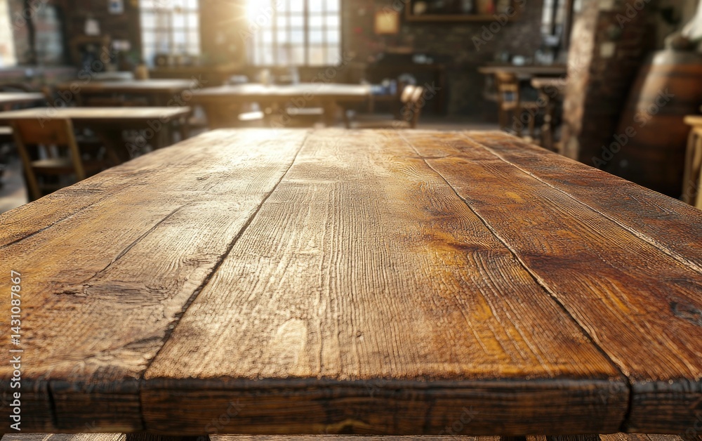 Rustic wooden table in cafe Rustic wooden table in cafe