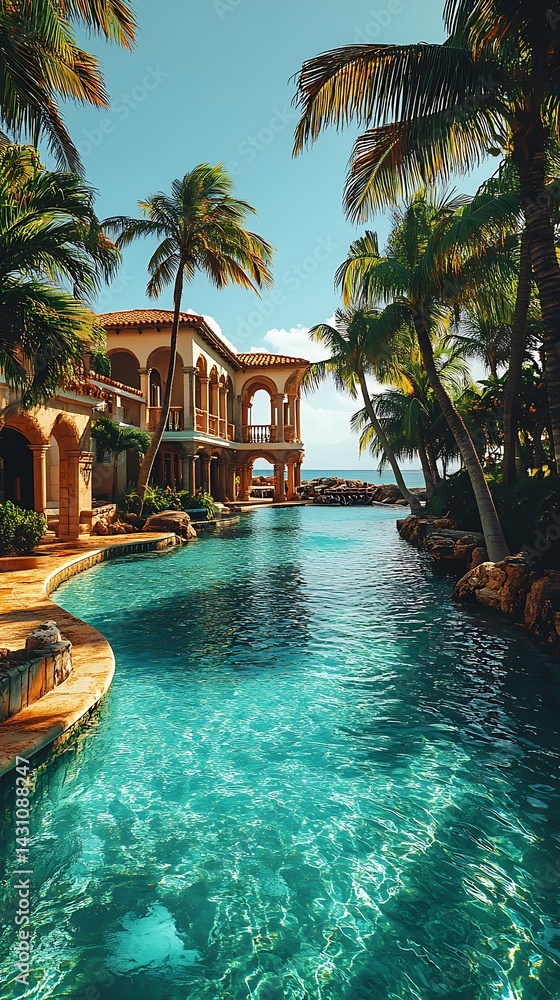 Gorgeous tropical retreat with crystal clear pool high resolution HD photo Gorgeous tropical retreat with crystal clear pool high resolution HD photo