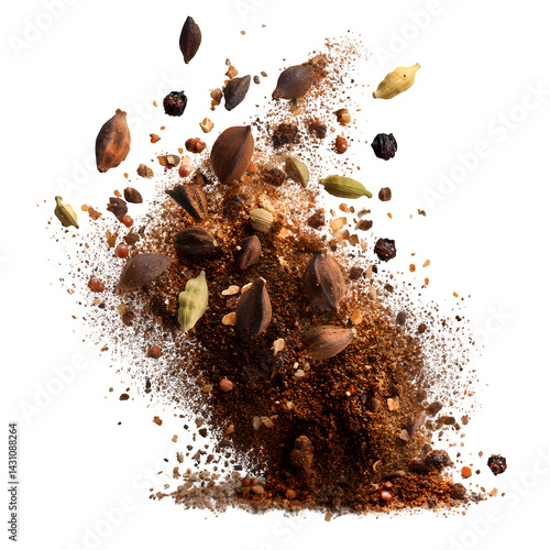 Garam masala ground flying, minced spice blend, isolated on white, clipping --v 7.0