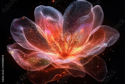 Obraz na płótnie Blooming Flower Resembles a Solar System, Showcasing a Beautiful Blend of Cosmic Elements and Natural Beauty in Vibrant Colors Generative AI w salonie