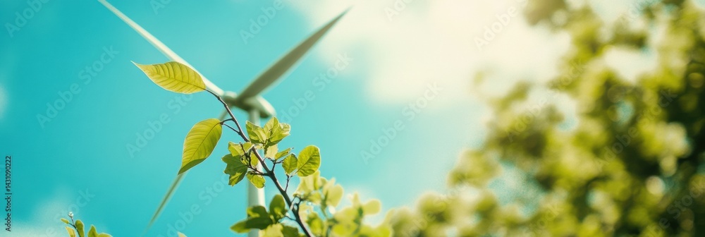 Creative Windmill Featuring Blades Made of Branches and Leaves Showcases Sustainable Energy Innovation in a Natural Setting Generative AI