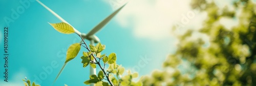 Obraz na płótnie Creative Windmill Featuring Blades Made of Branches and Leaves Showcases Sustainable Energy Innovation in a Natural Setting Generative AI w salonie