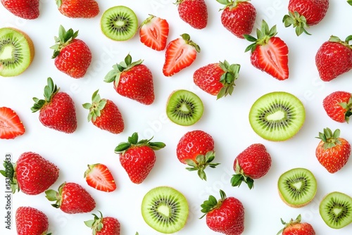 fresh strawberries and kiwi isolated with white background