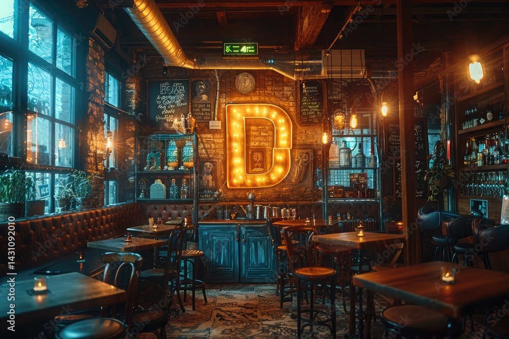 An inviting interior scene depicting a warm and cozy bar or pub An inviting interior scene depicting a warm and cozy bar or pub