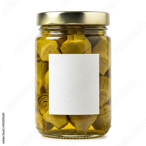 Artichoke Jar Rustic Label Pickled Artichokes Isolated on White Blank Label