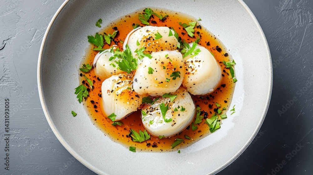 Fresh Scallops with Greens in Flavorful Sauce Fresh Scallops with Greens in Flavorful Sauce