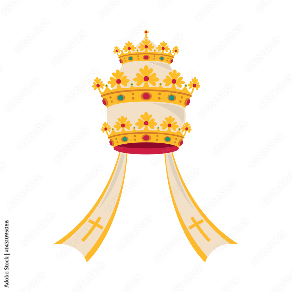 Papal Tiara Long Ribbons Baroque Triple Crown Catholic Ceremonial Ornament