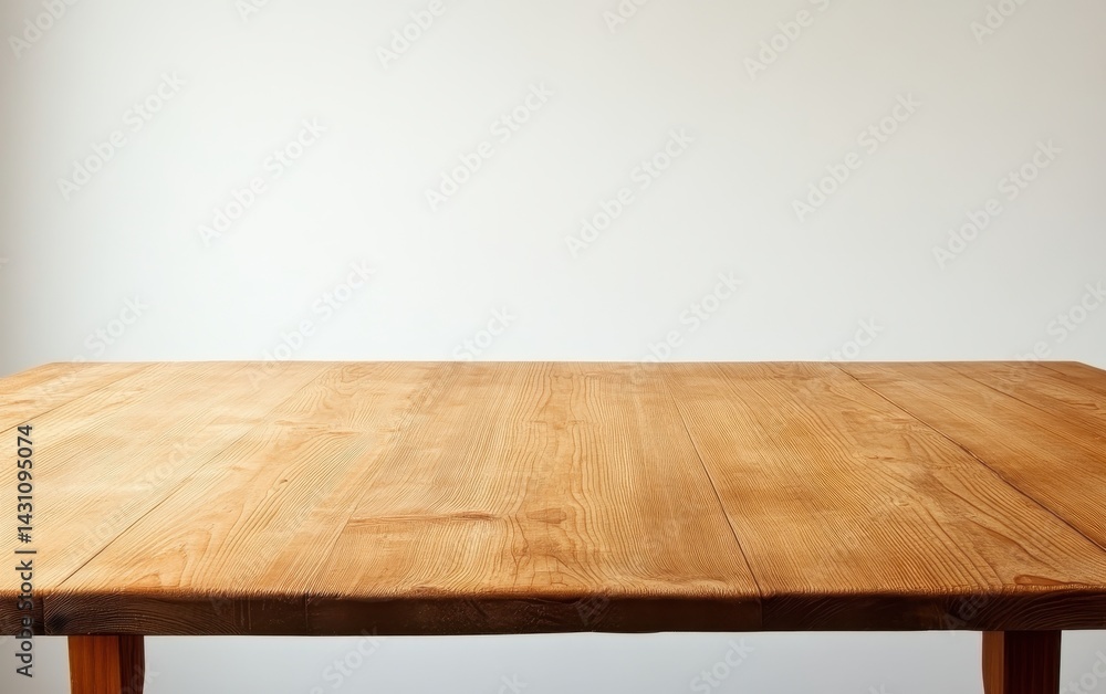 Light-colored wooden table against a white wall Light-colored wooden table against a white wall