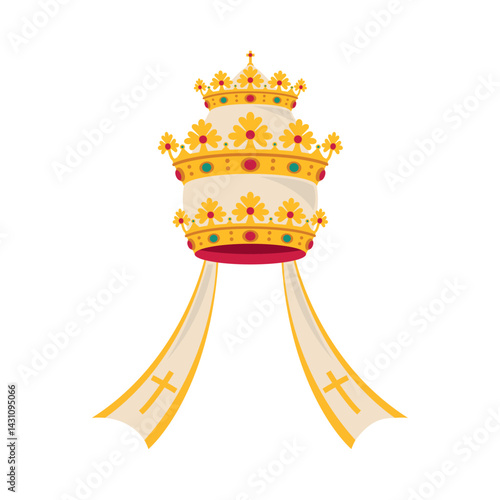 Obraz na płótnie Papal Tiara Long Ribbons Baroque Triple Crown Catholic Ceremonial Ornament w salonie
