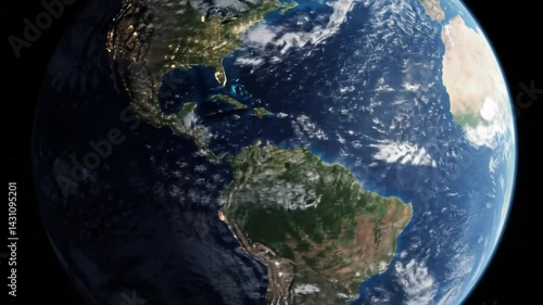 Planet Earth View from Space Showing Americas, Atlantic, and Clouds 