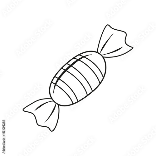 Candy doodle sign isolated on white background. Vector illustration. Sweets symbol. Wrapped caramel yummy icon linear graphic drawing. Childish tasty sugar dessert coloring image.