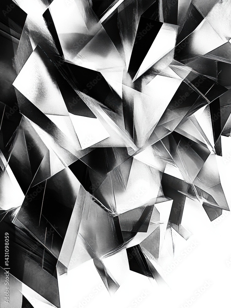 Explore Fragmented Geometry in a Mesmerizing Black and White Cubism Design Featuring Bold Contrasts and Sharp Shapes Generative AI