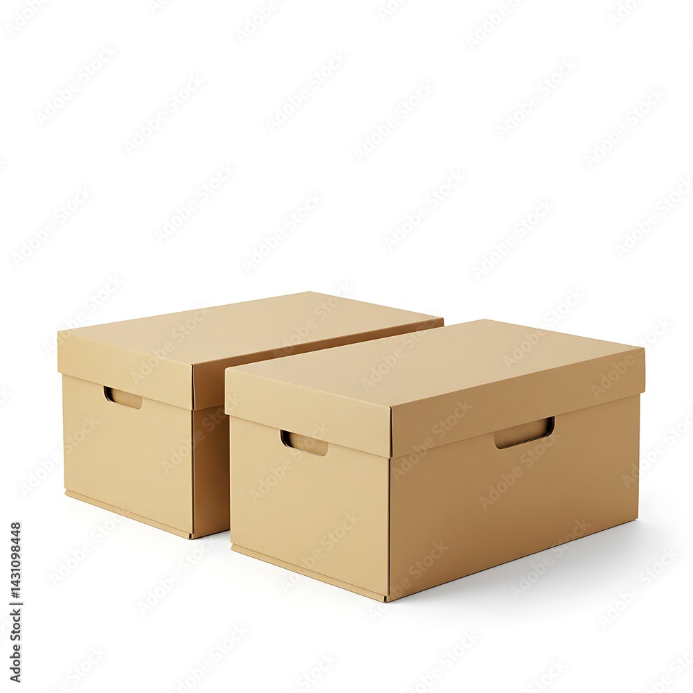 Two closed cardboard storage boxes with lids isolated on white background Two closed cardboard storage boxes with lids isolated on white background