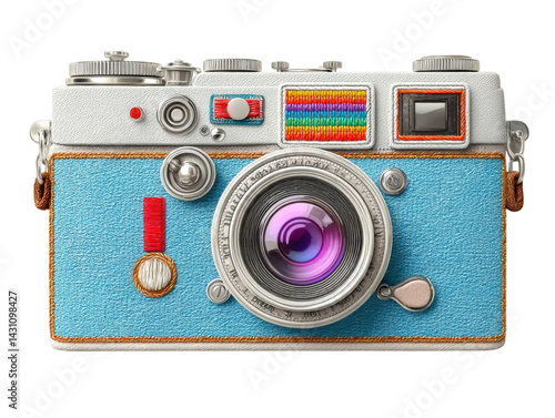 isolated transparent Background. retro camera with colorful embroidery and stylish design, perfect for photography lovers