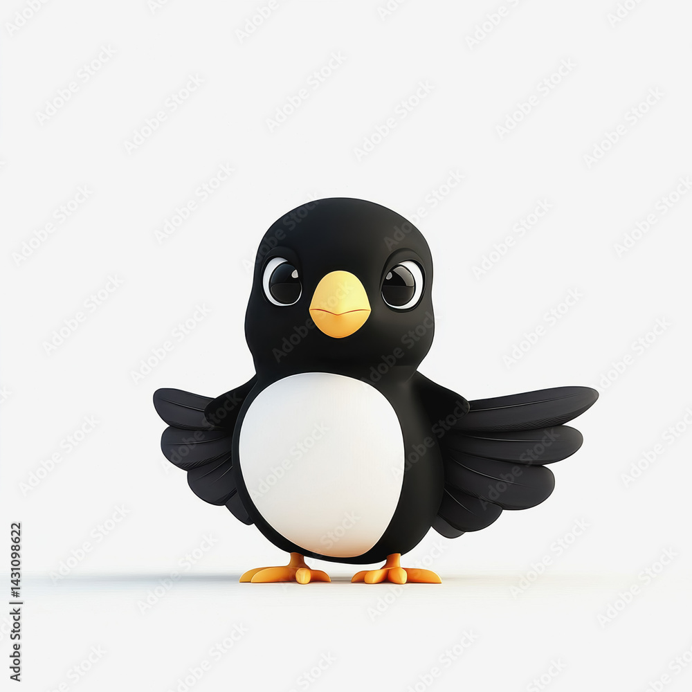 Fototapeta premium Adorable penguin standing proudly against a crisp white background showcasing its charming features and posture